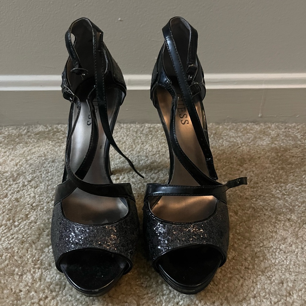 GUESS Black Glitter Heels